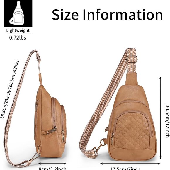 Light Brown Anti-theft Crossbody Sling Handbag for Stylish Women - 6.7x3.5x9.5" - Picture 5 of 7